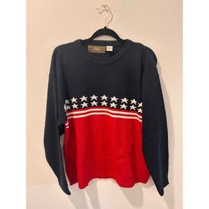 Vintage Haggar Generations Men's Large Stars and Stripes Patriotic Sweater Navy